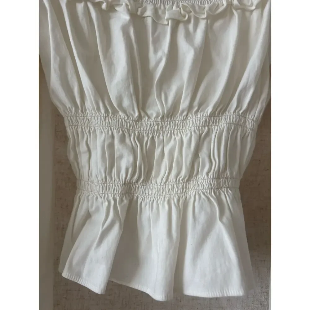 Reformation Fern White Poplin Peplum Long Sleeve Top Sz. S